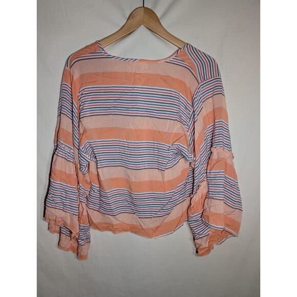 Lavender Fields Womens striped blouse sz M Bell Sleeves boho feminine coastal - Picture 4 of 6